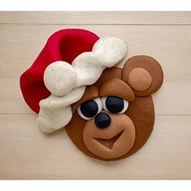 Teddy Bear Santa Head Christmas Pin Vintage Lapel Hat Brown Bear - $10.49