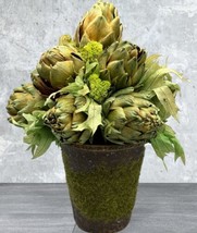 Artificial Artichoke Decorative Floral Arrangement Moss Ceramic Pot 12&quot; ... - $20.80