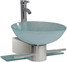 Modern Bathroom Vanity Wall Mounted Pedestal Frosted Glass Vessel Sink c... - $321.47