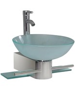 Modern Bathroom Vanity Wall Mounted Pedestal Frosted Glass Vessel Sink c... - $321.47