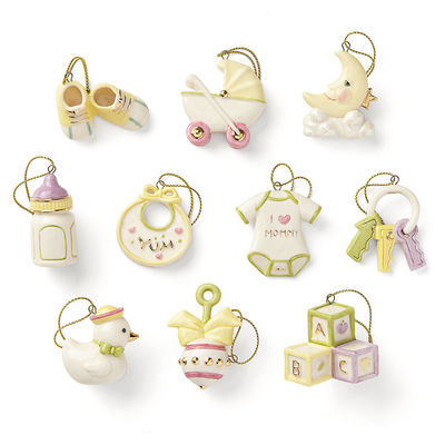 Lenox Baby Memories Miniature Tree Ornaments Set 10 Booties Pram Bottle ... - $285.00