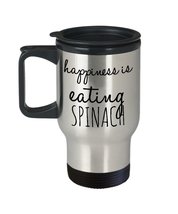 Funny Travel Mug For Vegan 14oz - Happiness Is Eating Spinach - Vegetarian Birth - £17.76 GBP