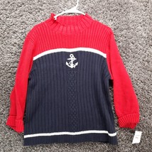 Vintage Crazy Horse Liz Claiborne Sweater Women XL Navy Red Round Neck - $15.23
