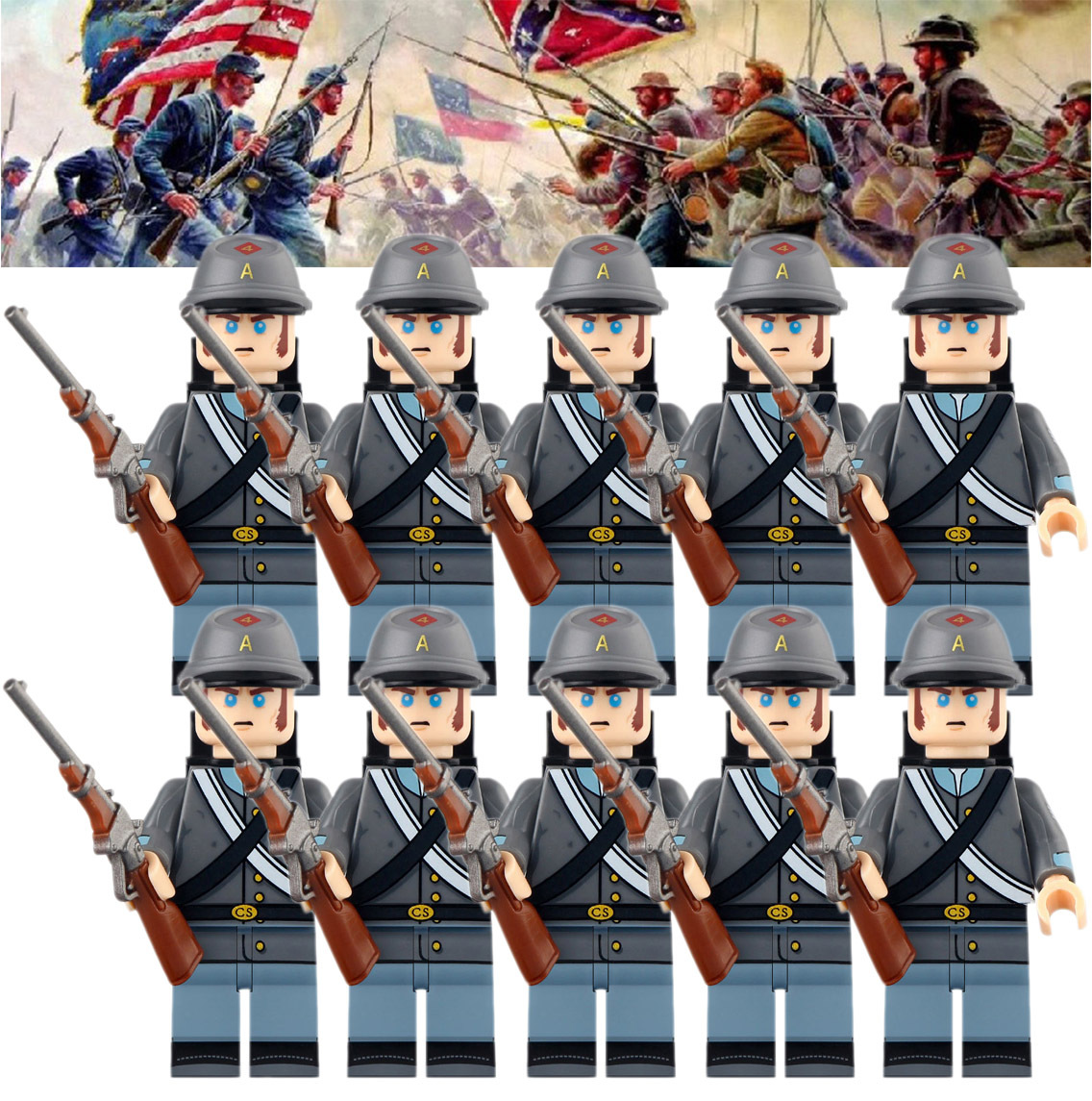 10pcs American Civil War The South Confederate Army Soldiers Minifigures Toys