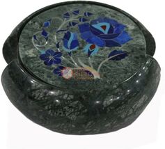 Green Marble Tea Cup Holder Coaster Set Lapis Inlaid Marquetry Art Veter... - $234.92