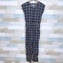 Old Navy Woven Print Jumpsuit Black White Sleeveless Pockets Casual Girls XL 14 - £15.63 GBP