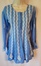 Soft Sourroundings PS blue top white embroidery sequins cotton - $24.99