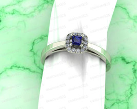 Blue Sapphire And Diamond Stone Ring Gift For Women Sterling Silver Ring Jewelry - £49.95 GBP