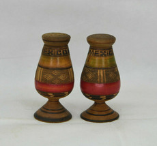 Vintage Set Of Wooden Urn Shaped From Mexico Salt And Pepper Shakers - $12.30