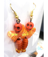 orange skull bead butterfly earrings sequins day of the dead, handmade j... - £5.46 GBP