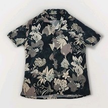 Express Men’s Shirt Sz S Black Beige Green Floral Button Front Short Sleeve - $17.77