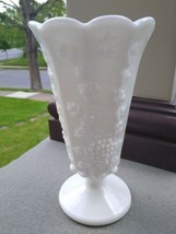 Vintage Westmoreland Glass Paneled Grape Milk White 9&quot; Vase - £7.78 GBP