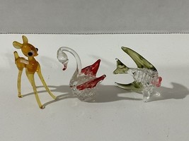 Vintage Lot Of 3 Miniature Glass Animal Figurines Deer Swan Tropical Fish - $20.00