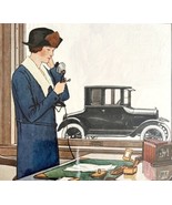 Ford Tudor Sedan 1924 Advertisement Lithograph Automobilia Woman On Phon... - £46.98 GBP