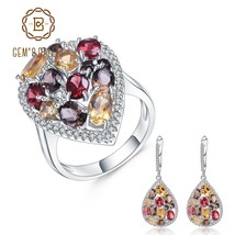 Luxury 925 Sterling Silver Jewelry Set For Women Natural Smoky Quartz Citrine Dr - £109.69 GBP