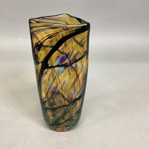 Fire Island Hand Blown Triangular Yellow Swirl Vase - 2000 - 6.5”H - Signed - $24.75