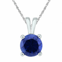 10kt White Gold Round Lab-Created Blue Sapphire Solitaire Pendant 1-1/3 Ctw - £111.97 GBP