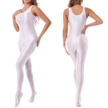 Women High Elastic Shiny Satin Bodysuit Catsuit Sleeveless Bodystocking ... - $19.94