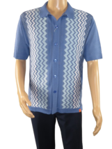 Mens Stacy Adams Italian Style Knit Woven Shirt Short Sleeves 3118 Denim Blue - £55.93 GBP