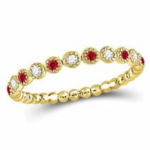 10kt Yellow Gold Round Ruby Diamond Beaded Dot Stackable Band Ring 1/6 Cttw - £183.63 GBP