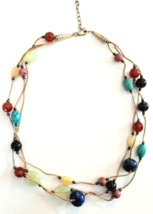 Sterling Silver Semi Precious Gemstone Triple Strand Necklace Turquoise, Lapis + - £22.36 GBP