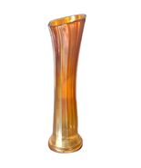 Carnival Glass Flower Vase Marigold Orange Iridescent Paneled Asymmetric... - $14.85