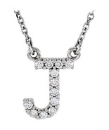 Genuine 14k White Gold 1/10CTW White Diamond Block Letter J Pendant 16&quot; ... - $776.61 CAD