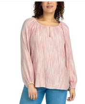 Boston Traders Womens Blouse Red Long Sleeves Relaxed Fit Side Slits Key... - $39.99