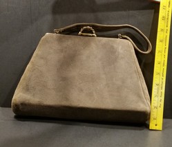 Vintage 1940/50s Faux Suede Frame Handbag Metal Clasp Closure - $14.99