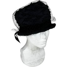 Vintage 1950s 1960s Women&#39;s Hat Veeda Louisa Black Velvet Bucket Slouch Net - £18.80 GBP