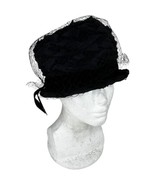 Vintage 1950s 1960s Women&#39;s Hat Veeda Louisa Black Velvet Bucket Slouch Net - £18.35 GBP