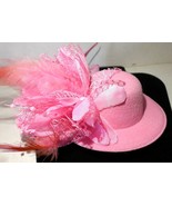 Tiny Clip-On Pink Fascinator Hat Mothers Day Birthday Celebration Feathers - £8.63 GBP