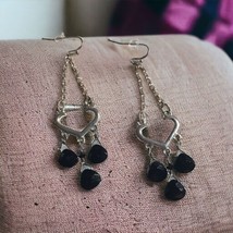 Dangle Vintage Earrings Womens Jewelry Costume Broken Heart Triple Black... - £11.09 GBP