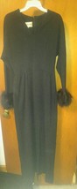 Vintage Junior Accent Size 16 Black Long Dress &quot;Fur&quot; Cuffs Matrix Goth A... - $69.99