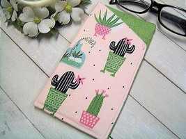 Handmade &quot;CACTUS LOVE&quot; Soft Eyeglass Case - Padded - Lined - Pink/Black/Sage  - £6.41 GBP