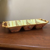 Artesian Road Tracy Porter Divided Serving Dish Bamboo Stripes Flowers Luau - $59.40