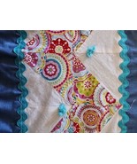 Handmade Baby Blanket Matt Blue White Geometric Print Quilt Vintage  - £9.76 GBP