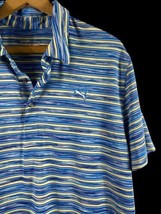 Puma Golf Polo Shirt Size Large Mens Cobra Blue Green Stripe Stretch Knit - £36.46 GBP