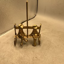 Vintage Brass Frogs Sitting on Bench Under Umbrella Statue Figurine 7&quot; x... - $16.82