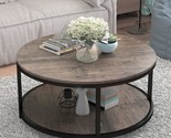 Nsdirect 36-Inch Round Industrial Sofa Table With Storage Open Shelf, Ru... - £162.83 GBP