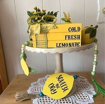 Lemon Tier Tray Complete Set Decor Country Tiered Handmade Faux Books Garland - £34.39 GBP