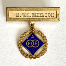 c1935 AEEI Ehrlich Name Badge Blue Enamel Gold Gilded Whitehead &amp; Hoag N... - $34.95