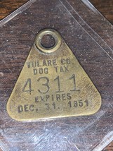 Vintage Rare 1951 Tulare Co  Dog Tax License - £7.47 GBP