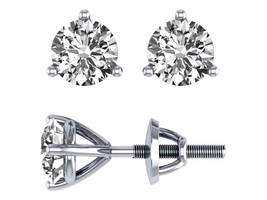 Martini Set Solitaire Stud Earrings SI1 G 1.01 Ct Natural Diamond 14K White Gold - £801.81 GBP