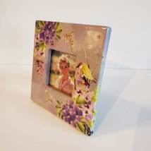 Ceramic Picture Frame, Square for 3 inch photo, Purple Lilac Flowers and Bird image 2