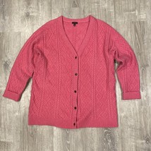 Talbots Plus Cardigan Sweater Cable Knit Size L Wool Alpaca Hot Pink V Neck EUC! - £34.68 GBP