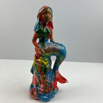 American Folk Art Mermaid Hand Painted Tye-Dye Ceramic Statue Unique - $29.69