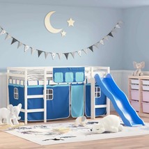 Kids&#39; Loft Bed with Curtains Blue 90x200 cm Solid Wood Pine - £186.30 GBP