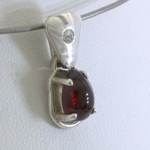 Pendant Red Garnet Pear Cabochon White Sapphire Silver Unisex Dangle Design 272 - £37.12 GBP