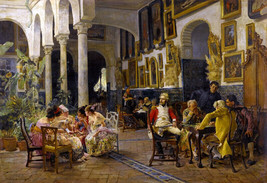 Framed canvas art print giclée conversation in a Sevillian courtyard 1881 - £31.06 GBP+